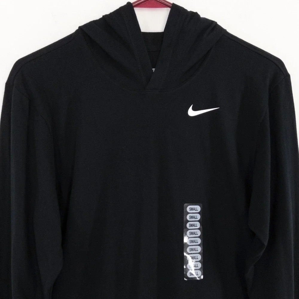 Nike Dri Fit Hoodie Shirt Men's Small Black‎ White Swoosh Long Sleeve NWT